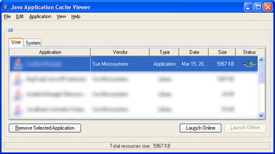 Java Control Panel - View Applications in cache