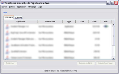 Panneau de configuration Java - Visualiser les applications en mémoire cache
