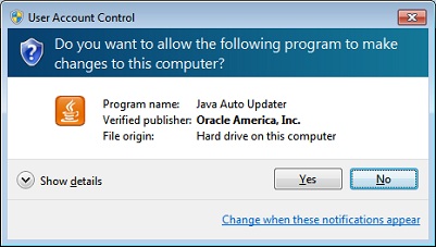 Напоминание User Account Control разрешить выполнение процесса Java Auto Updater
