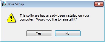 Dialog stating the software has already been installed