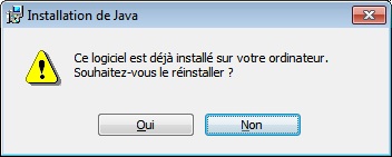 Boîte de dialogue indiquant que le logiciel a déjà été installé