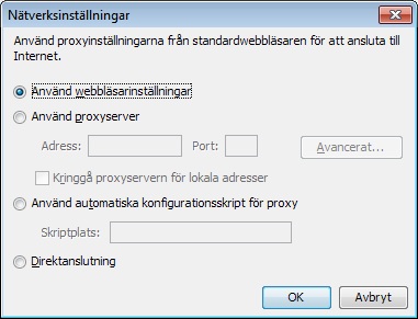 Nätverksinställningar för Javas kontrollpanel