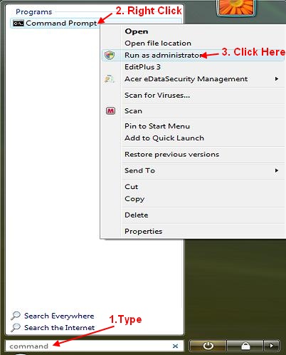 Launch command prompt as administrator