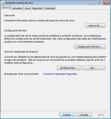 Panel de control de Java