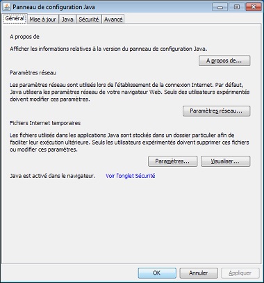Panneau de configuration Java