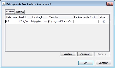 configurar definições de runtime