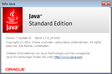 Java-Version, die im Dialogfeld 
