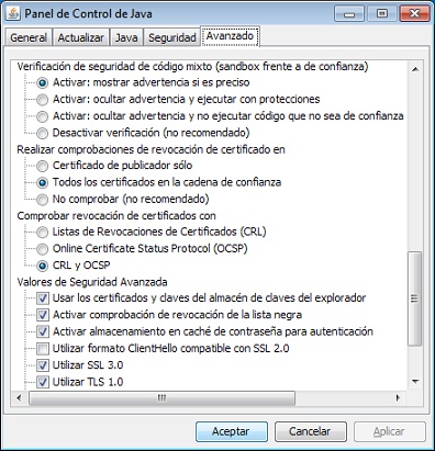 opciones de configuración de comprobación de revocación