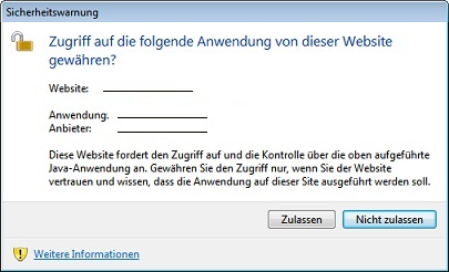 Live-JavaScript-Aufruf: Sicherheitswarnmeldung
