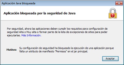 Aplicación de confianza con certificado válido pero sin permiso JRE 8