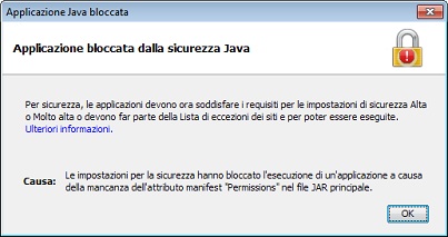Applicazione sicura con certificato valido ma autorizzazione mancante per JRE 8