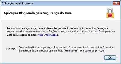 Aplicação confiável com certificado válido, mas sem permissão de JRE 8