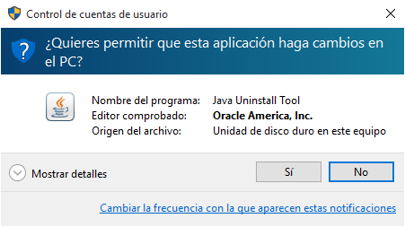 Cuadro de diálogo de UAC que le pregunta si desea permitir la ejecución de la aplicación