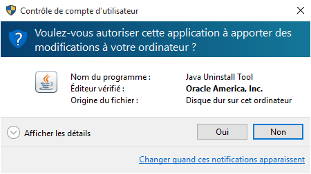 Boîte de dialogue de contrôle de compte d'utilisateur demandant l'autorisation d'exécuter l'application