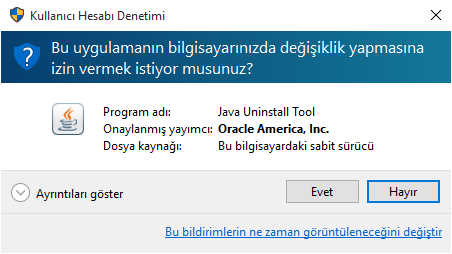 Uygulamayı çalıştırmayı sağlayan UAC iletişim kutusu