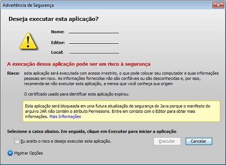 Aplicação confiável com certificado expirado mas permissão ausente