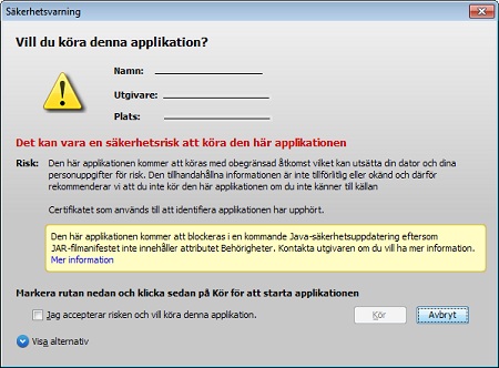 Betrodd applikation med utgånget certifikat och utan behörighet